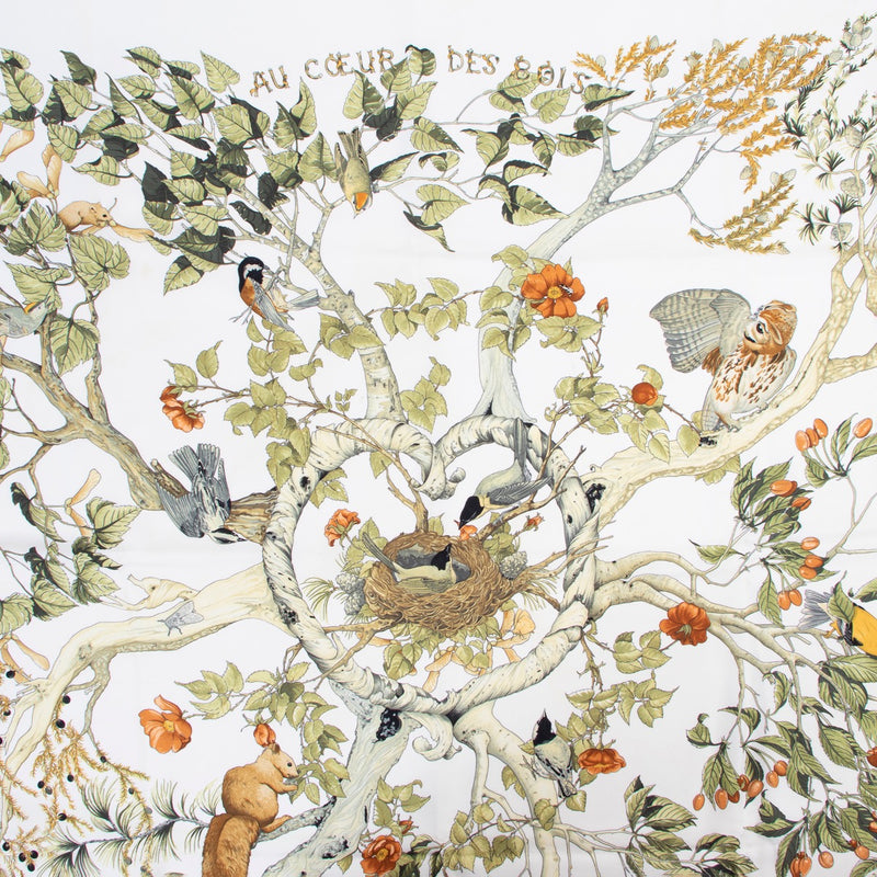Buy an authentic second hand Hermès Carré Au Cœur Des Bois Silk Scarf at Labellov