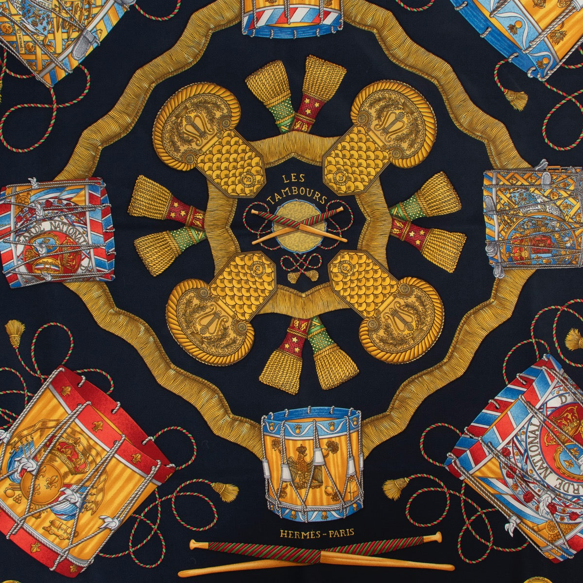 Buy a 100% authentic second hand Carré Hermès Les Tambours Silk Scarf at Labellov