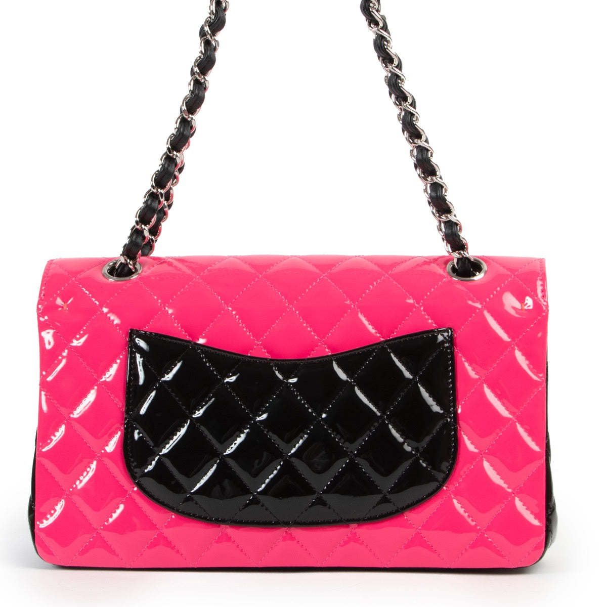 shop safe online Chanel Pink Black Patent Calfskin Quilted Bi-Color Medium Double Flap