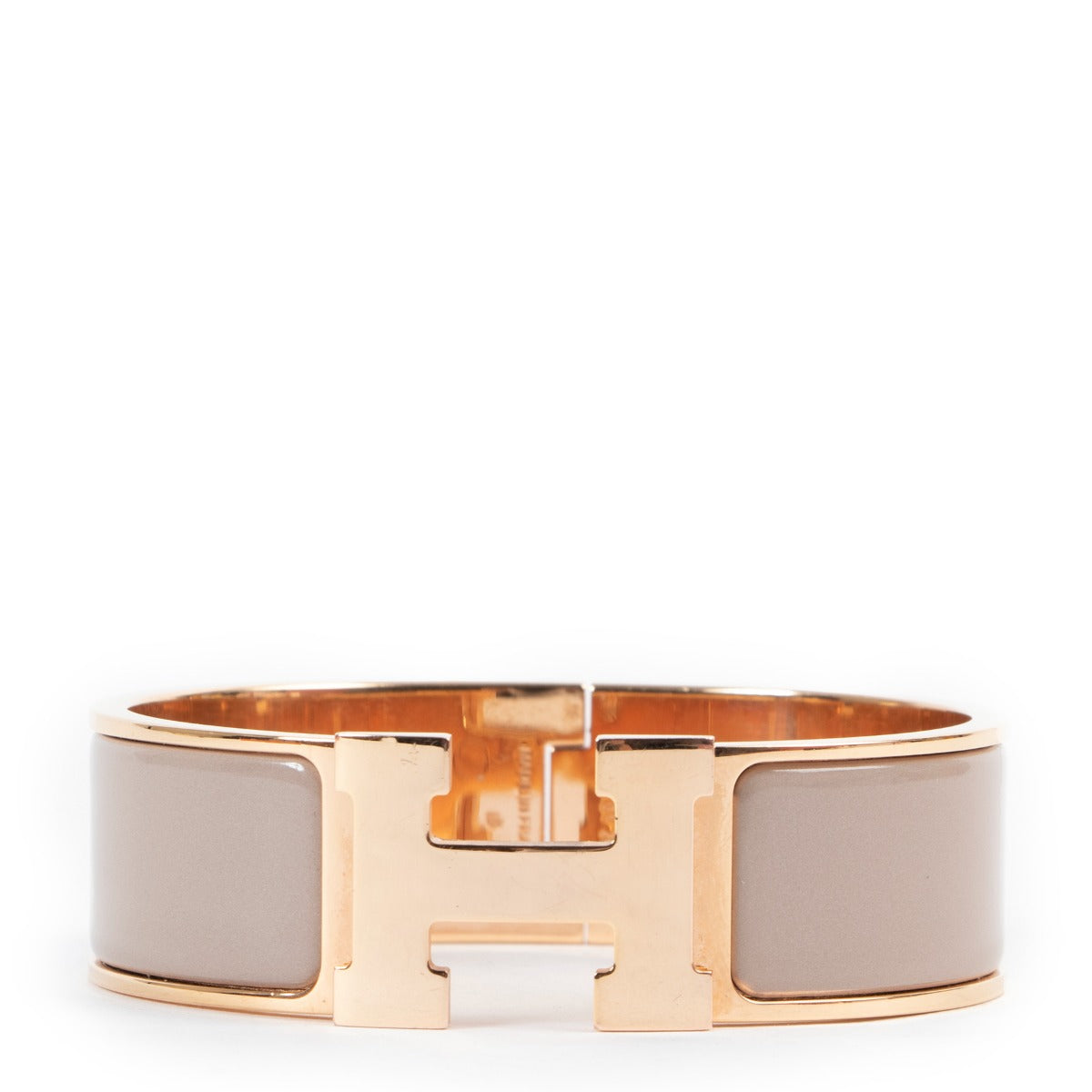 Shop authentic second hand luxury designer Hermès Clic Clac H Marron Glacé Rose Gold Bracelet at Labellov