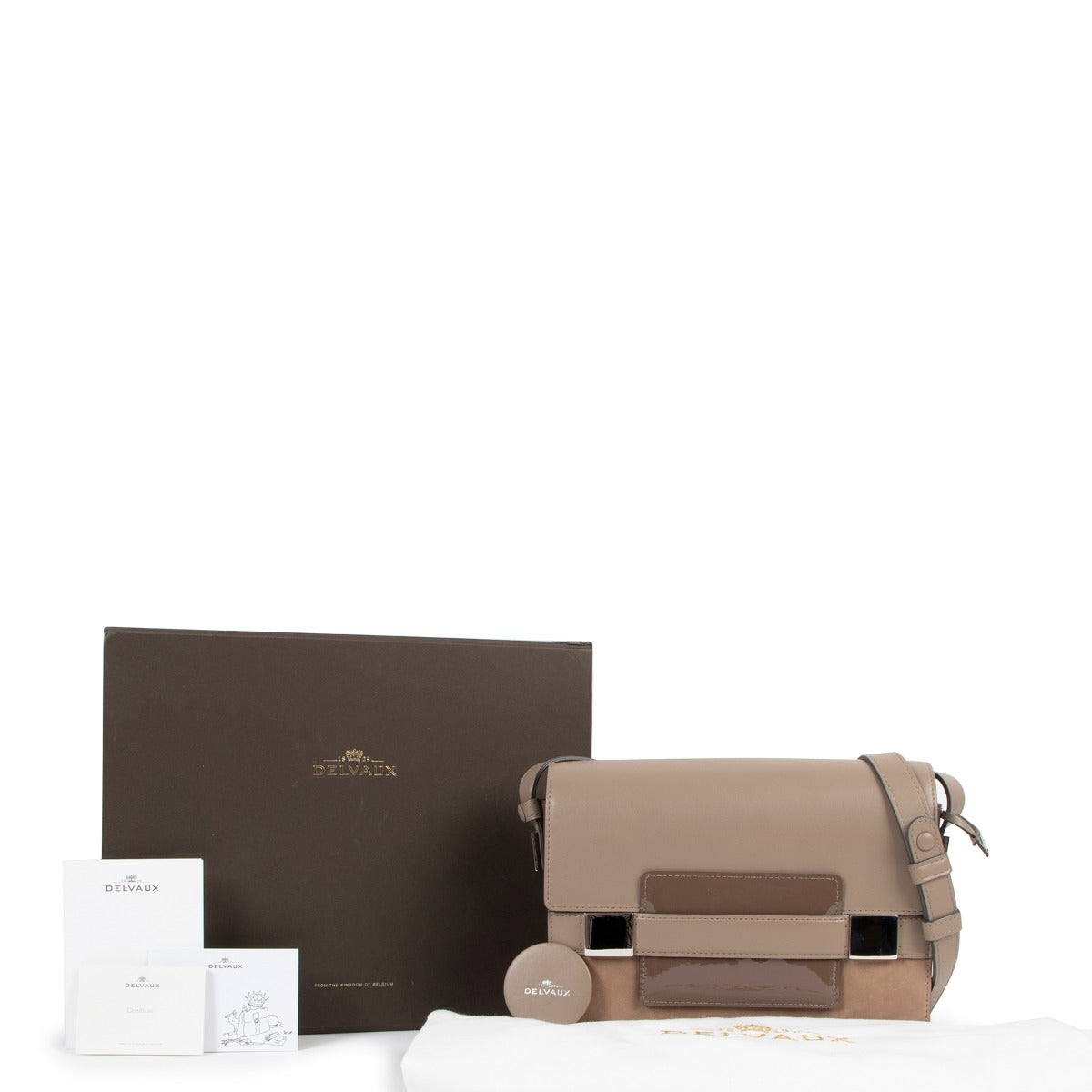 Delvaux Madame Taupe Polo/Nubuck Cheyenne/Vernis Shoulder Bag