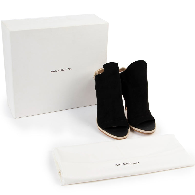 Balenciaga Black Heeled Suede Sandals