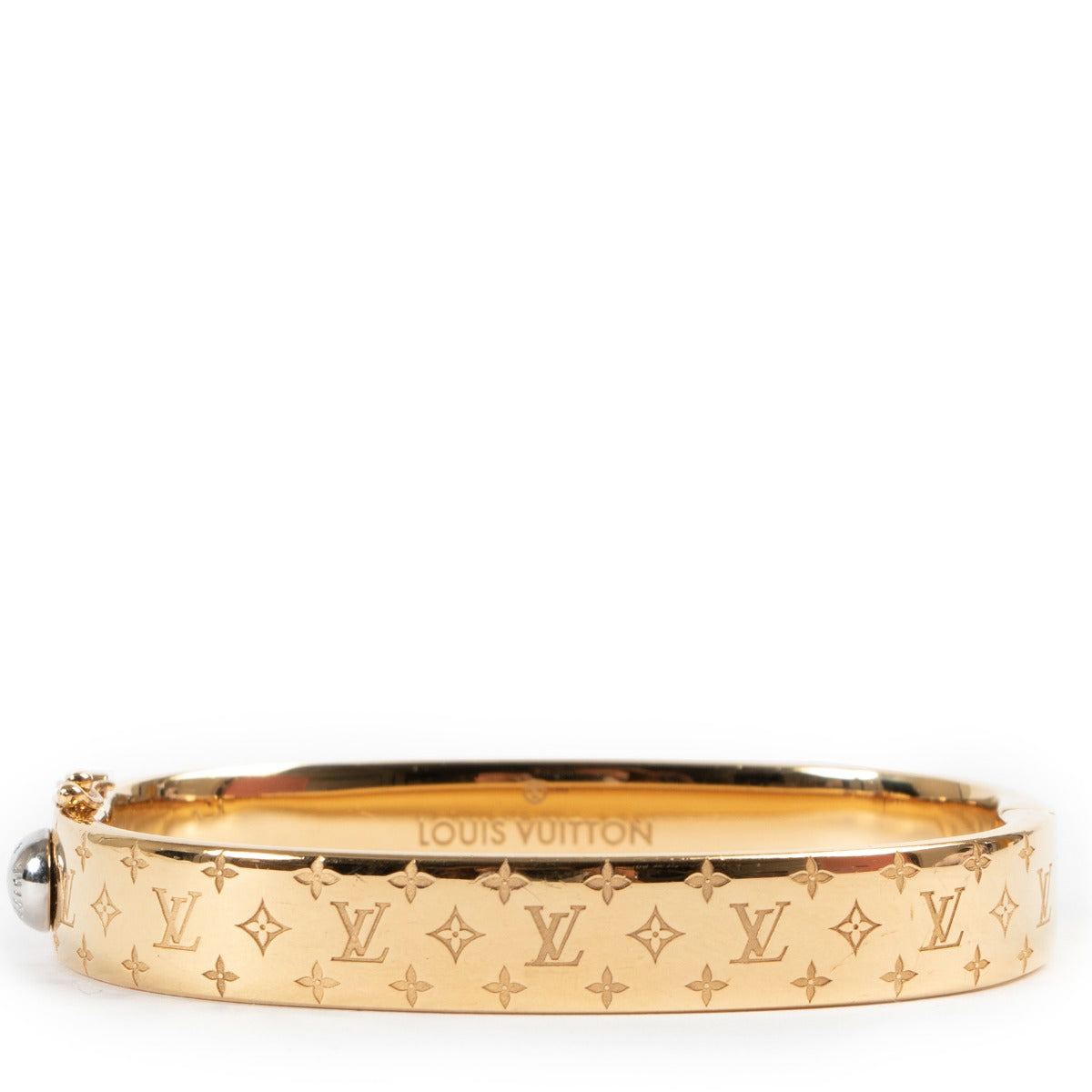 Shop authentic second hand luxury designer Louis Vuitton Nanogram Cuff Gold Bracelet at Labellov.