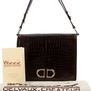 Delvaux Camargue Brown Crocodile Vintage Shoulder Bag, Delvaux Crocodile, Delvaux Crocodile bag, Delvaux Brown bag