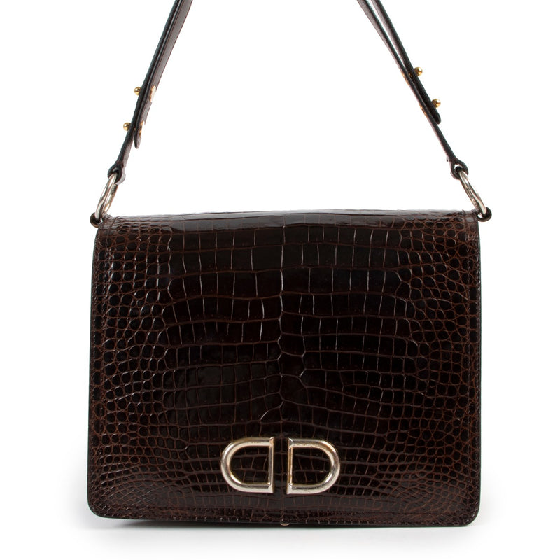 Delvaux Camargue Brown Crocodile Vintage Shoulder Bag, Delvaux Crocodile, Delvaux Crocodile bag, Delvaux Brown bag