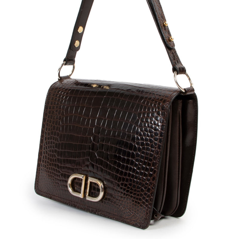 Delvaux Camargue Brown Crocodile Vintage Shoulder Bag, Delvaux Crocodile, Delvaux Crocodile bag, Delvaux Brown bag