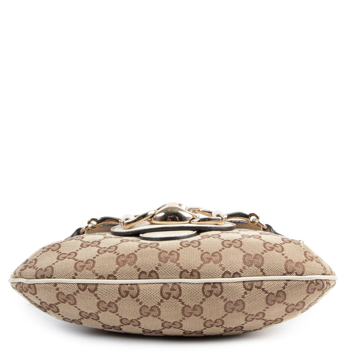 Buy online an authentic second handGucci Horsebit wave GG Canvas Shoulder Bag in very good condition at Labellov in Antwerp.