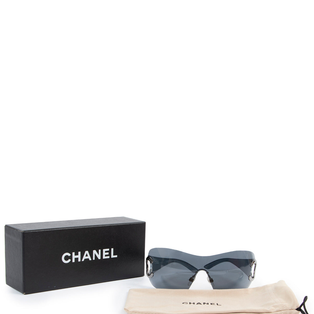 Chanel Black Silver CC Shield Sunglasses for the best price at Labellov secondhand luxury in Antwerp