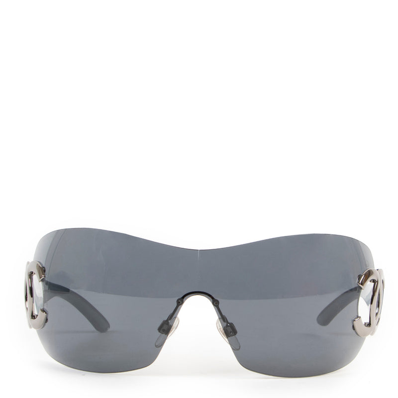 Chanel Black Silver CC Shield Sunglasses