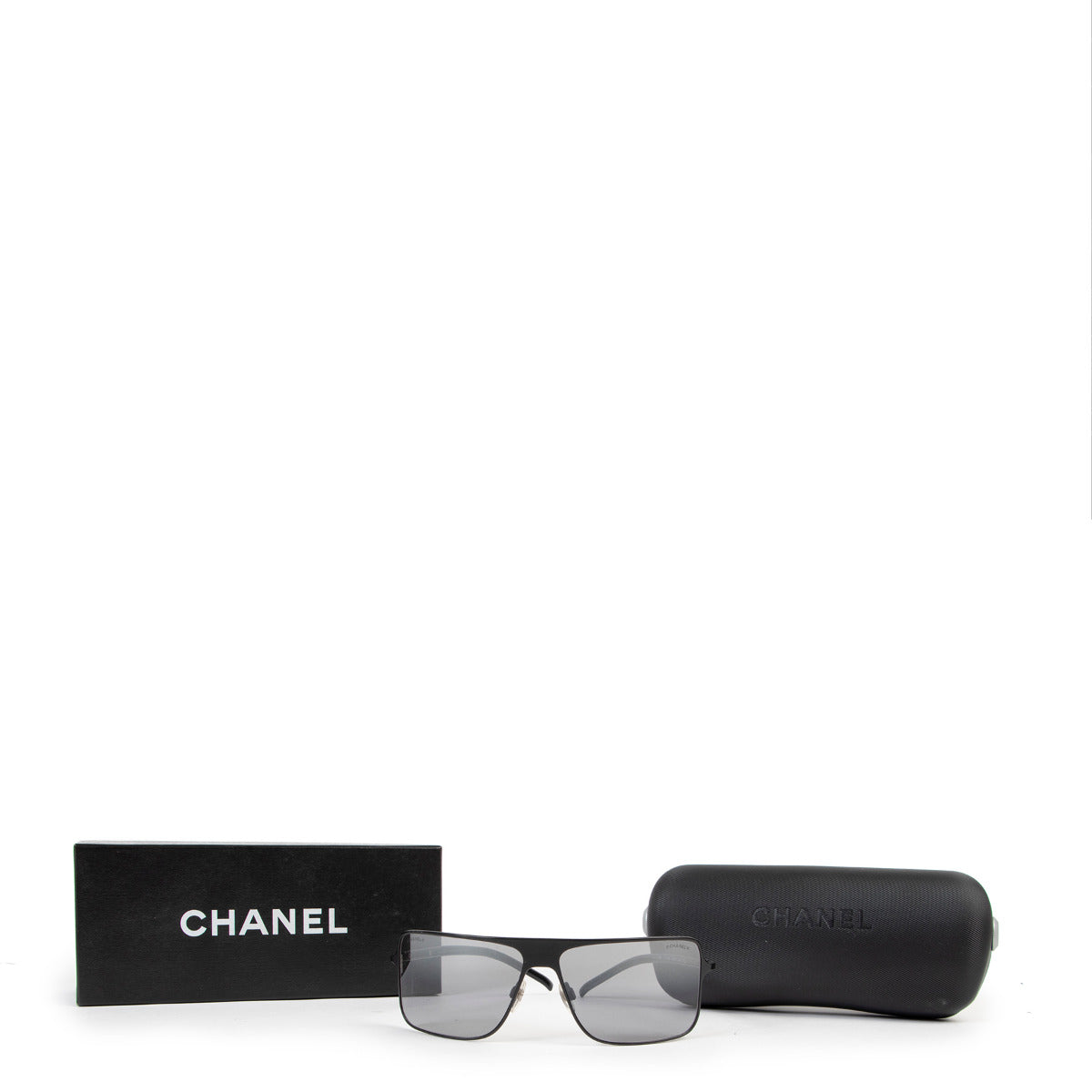 Chanel Black Square Metal Frame Sunglasses