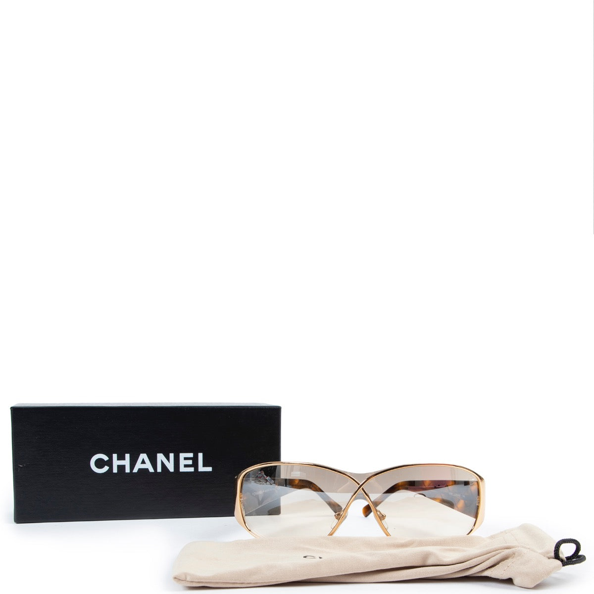 Buy an authentic pair of second hand Chanel Brown Quilted Frame Sunglasses at Labellov
