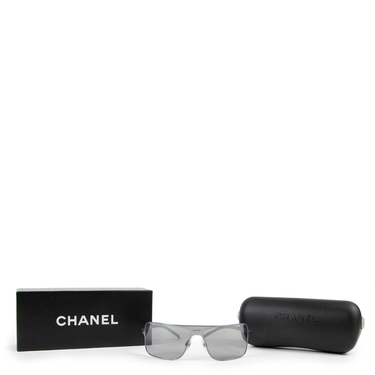Shop authentic second hand vintage luxury designer Chanel Grey Square Metal Frame Sunglasses 4098 at Labellov.