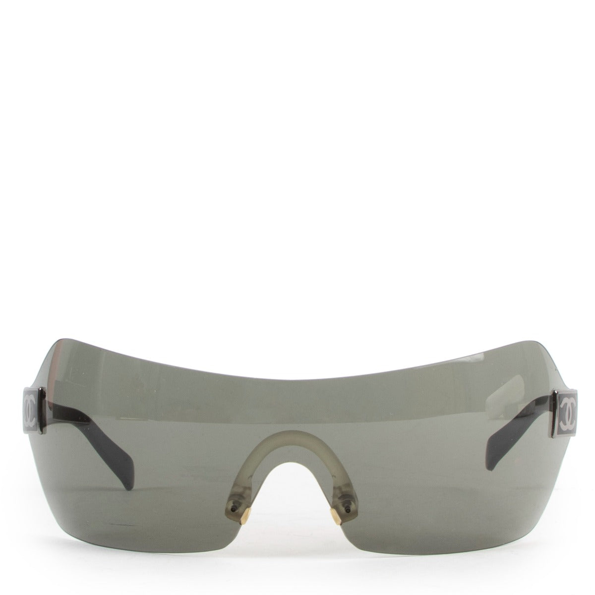 Chanel Vintage Black Wrap-Around Shield Sunglasses 4109