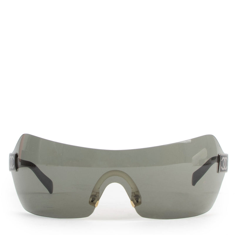 Chanel Vintage Black Wrap-Around Shield Sunglasses 4109