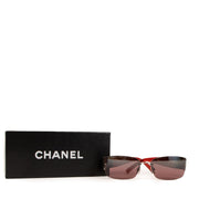 shop safe online at Labellov in Antwerp, Brussels and Knokke these 100% authentic second hand Chanel Red Acetate CC Rhinestone 4117 Sunglasses