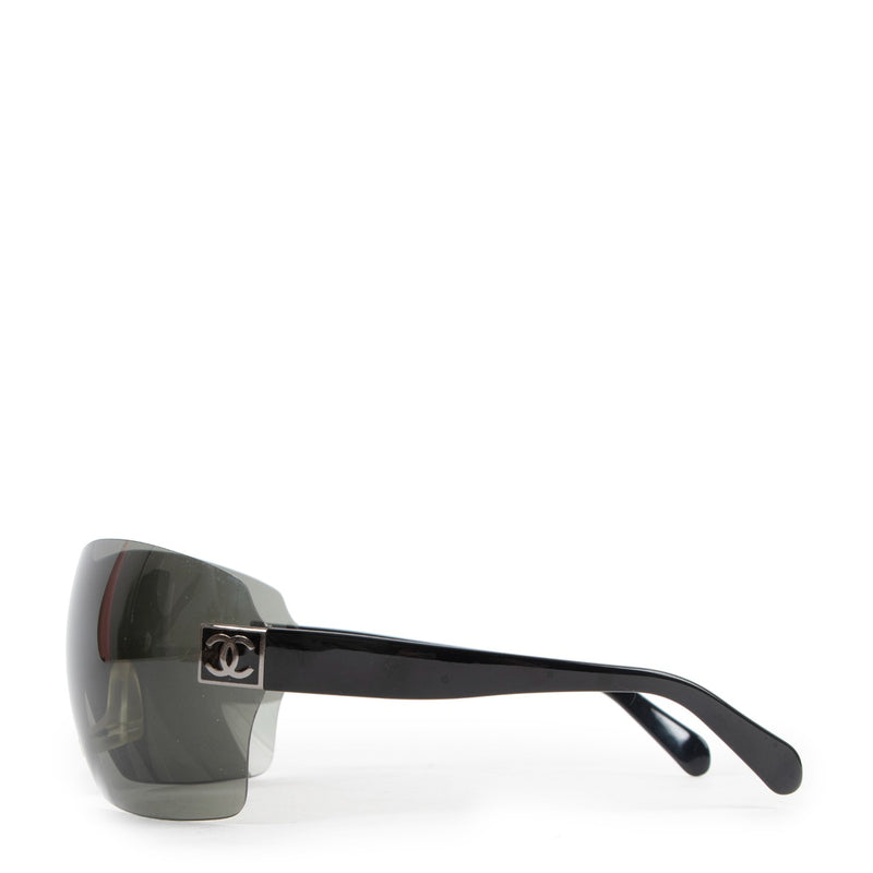 Chanel Vintage Black Wrap-Around Shield Sunglasses 4109