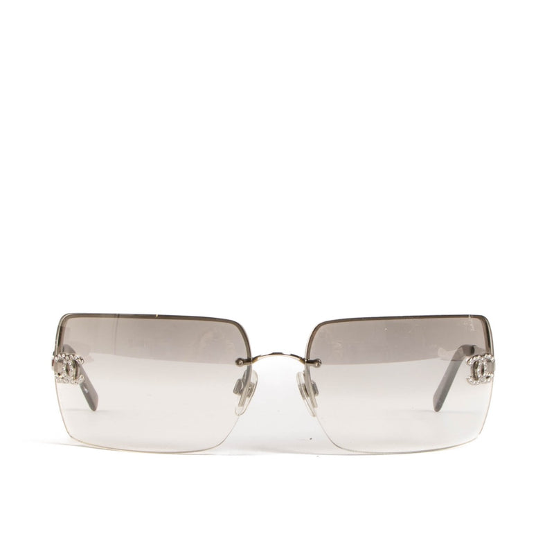Shop safe online at Labellov these 100% authentic second hand Chanel Silver 4092 CC Rhinestone Sunglasses