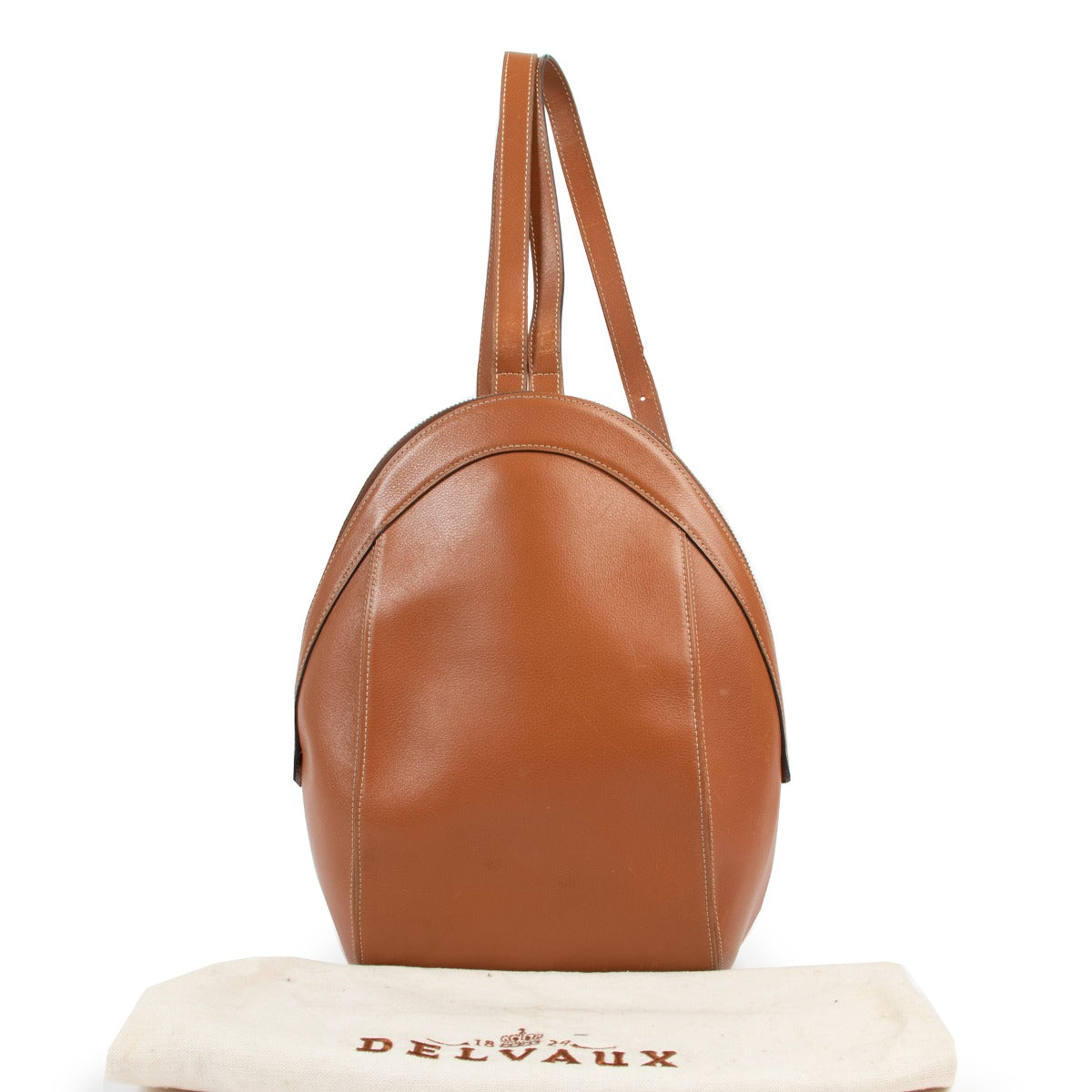 Shop vintage luxury designer second hand Delvaux Vintage Amitie Cognac Leather Backpack at Labellov.