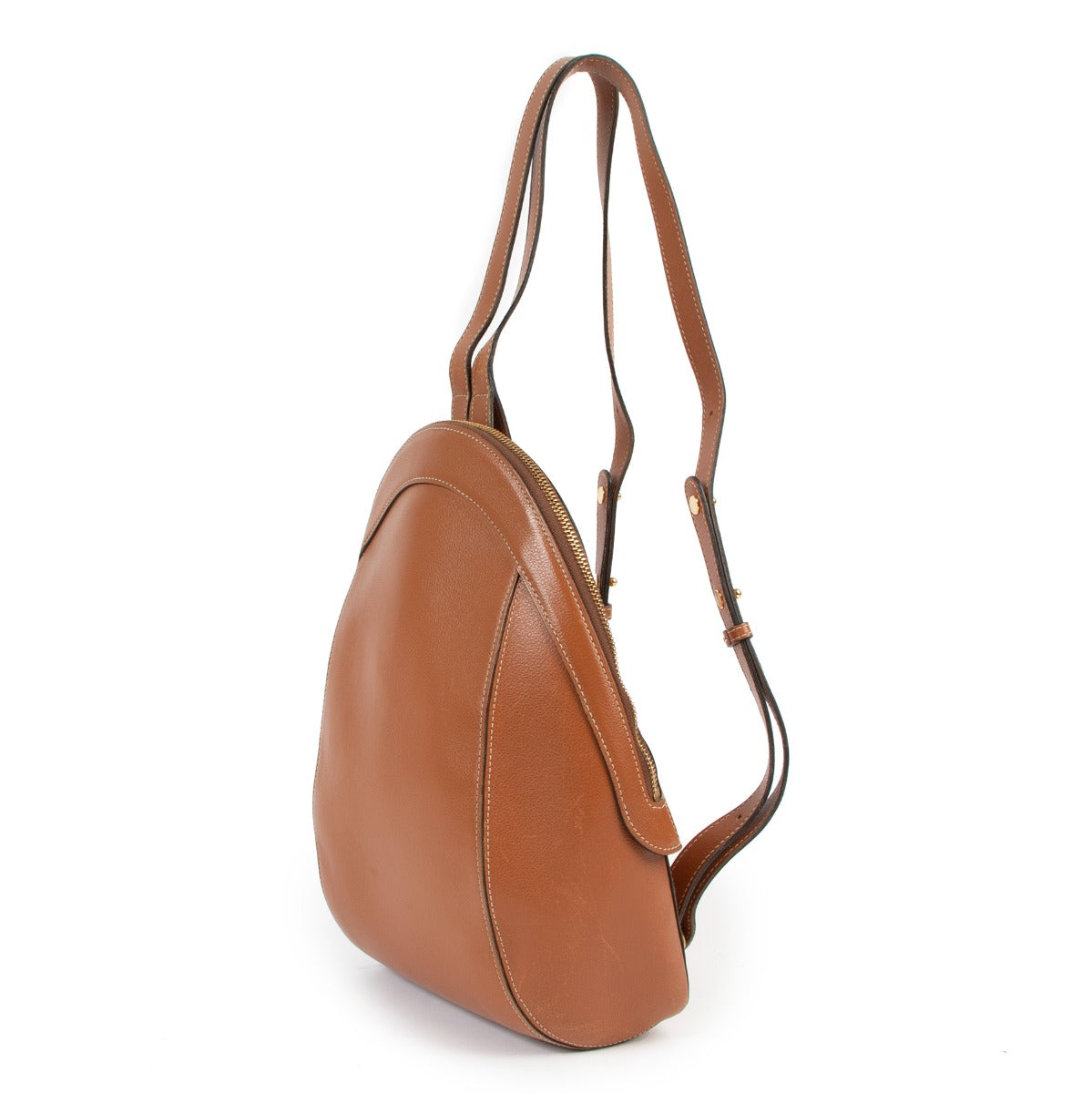 Shop vintage luxury designer second hand Delvaux Vintage Amitie Cognac Leather Backpack at Labellov.