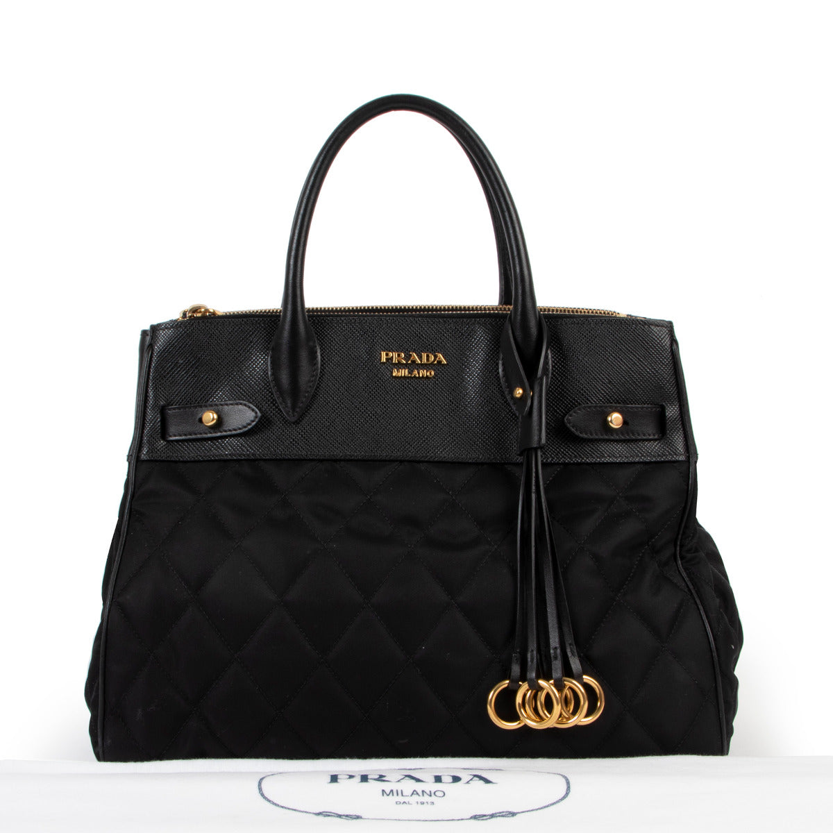 Sac à poignée supérieure en vinyle noir Prada