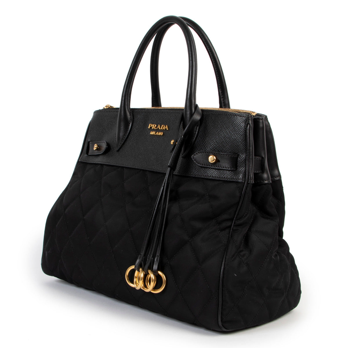 Sac à poignée supérieure en vinyle noir Prada
