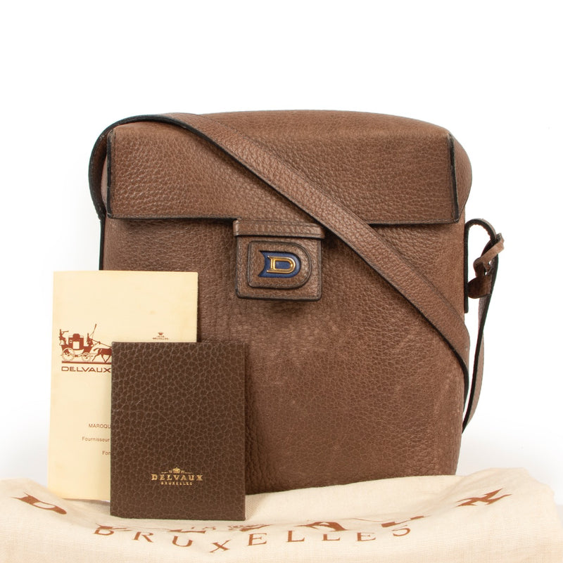 Delvaux Vintage Taupe Leren Crossbody Tas