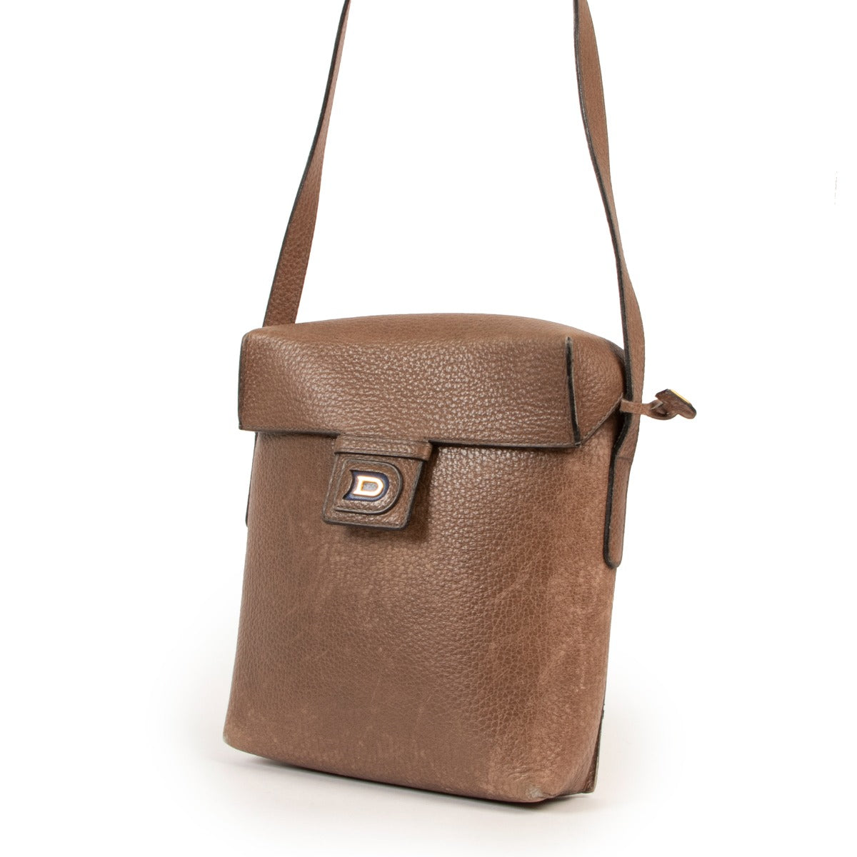 Shop second hand luxury designer Delvaux Vintage Taupe Leather Crossbody Bag at Labellov.
