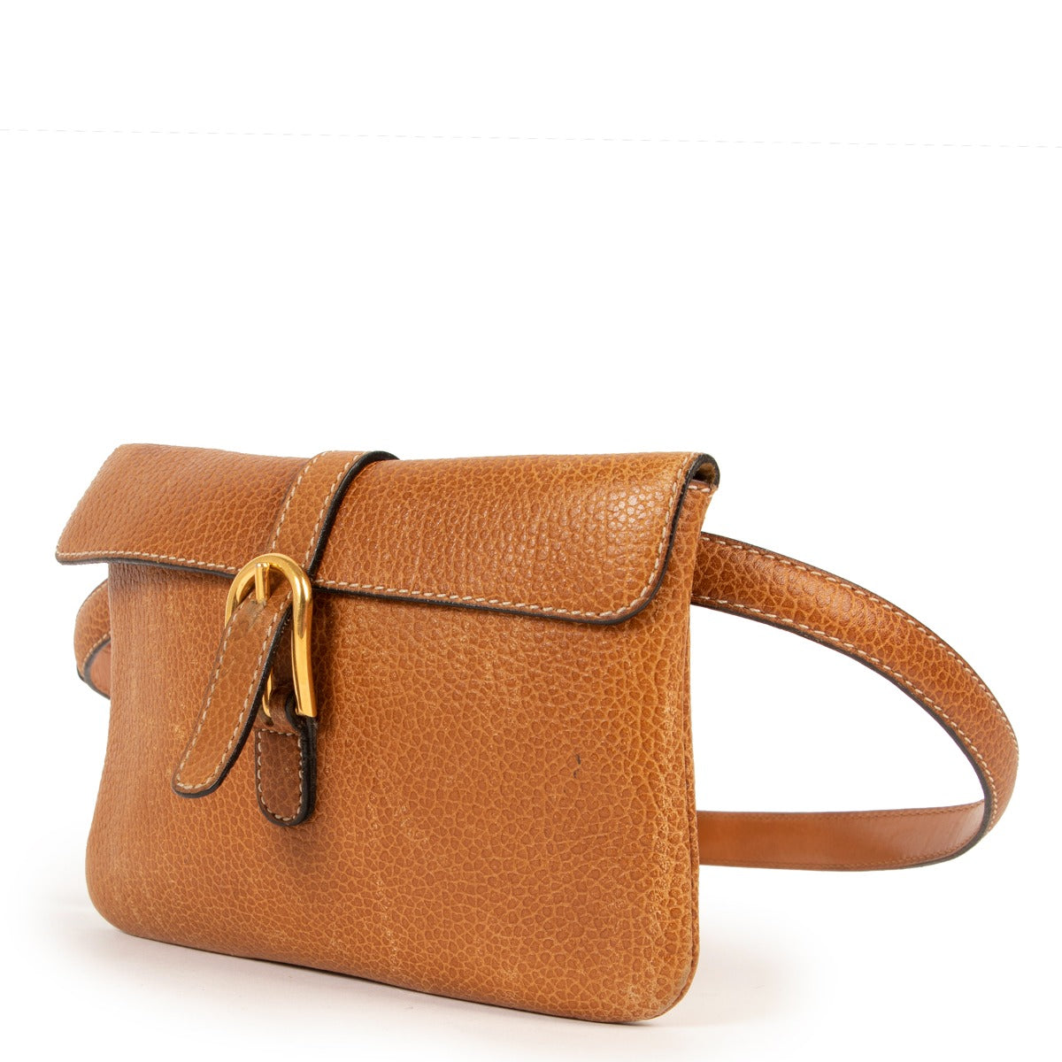 Shop online second hand luxury designer Delvaux Vintage Cognac Buckle Mini Belt Bag at Labellov.