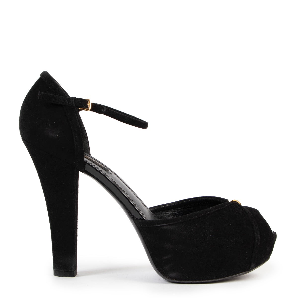shop safe online Louis Vuitton Black Suede Kimono Peep Toe Platform Pumps ; secondhand designer shoes Louis Vuitton Black Suede Kimono Peep Toe Platform Pumps