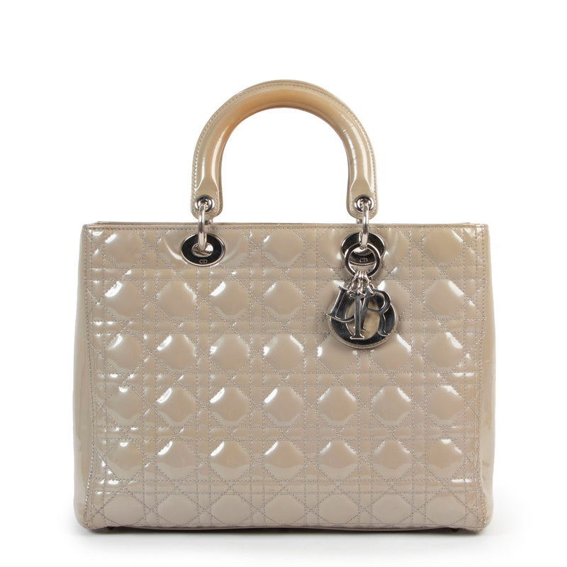 Shop authentic vintage second hand designer luxury Christian Dior Grey Large Lady Dior Patent Leather Handbag at Labellov