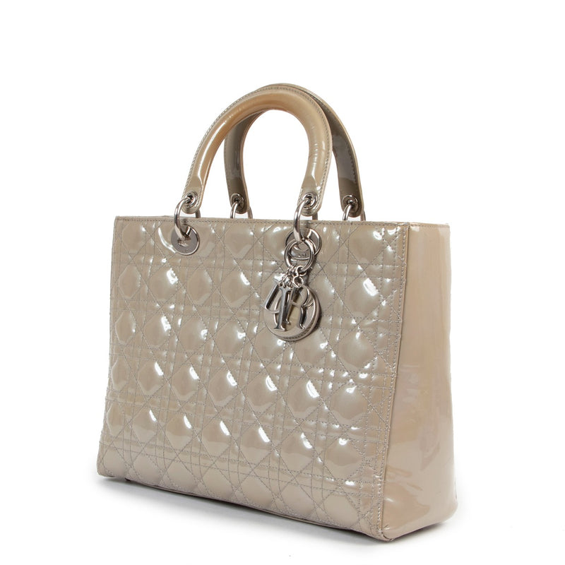 Christian Dior Grijze Grote Lady Dior Handtas van Lakleer