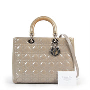 Shop authentic vintage second hand designer luxury Christian Dior Grey Large Lady Dior Patent Leather Handbag at Labellov