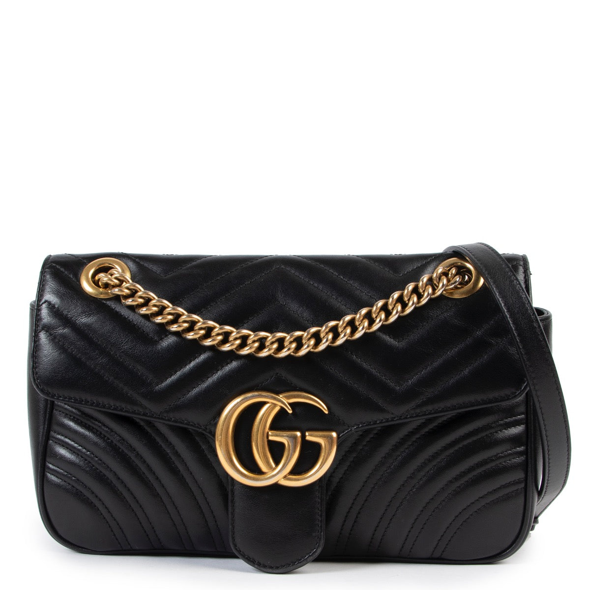 Shop authentic second hand luxury designer Gucci GG Marmont Small Black Matelassé Shoulder Bag at Labellov.