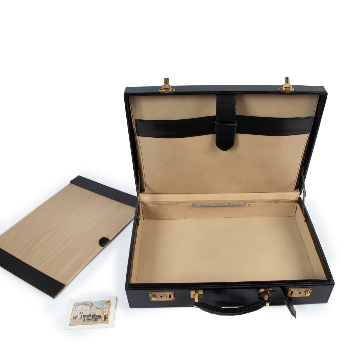 Shop authentic second hand designer luxury Delvaux Vintage Black Polished Leather Briefcase at Labellov.