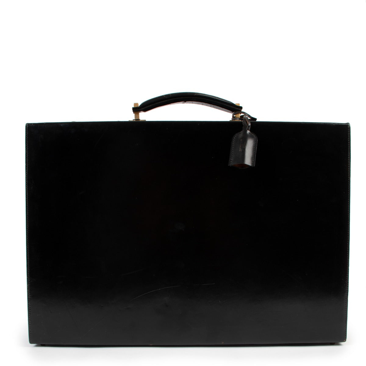 Shop authentic second hand designer luxury Delvaux Vintage Black Polished Leather Briefcase at Labellov.