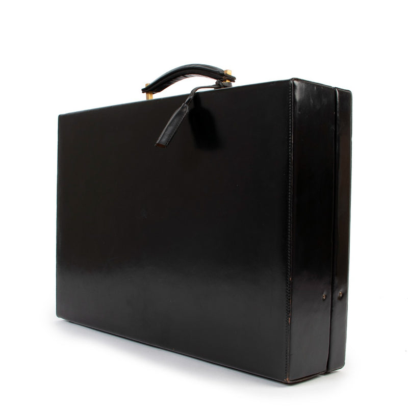 Shop authentic second hand designer luxury Delvaux Vintage Black Polished Leather Briefcase at Labellov.