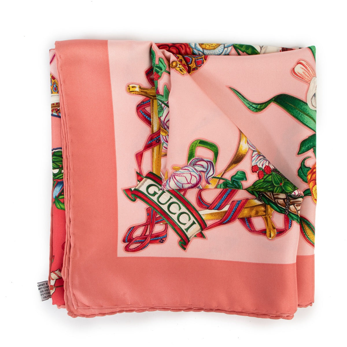 Buy an authentic second hand Gucci Pink Flowers Silk Scarf in very good condition at Labellov
