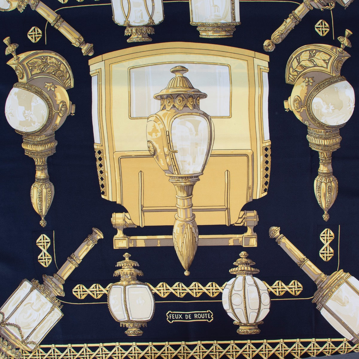 Buy an authentic second hand Hermès Feux De Route Black Silk Scarf in good condition at Labellov