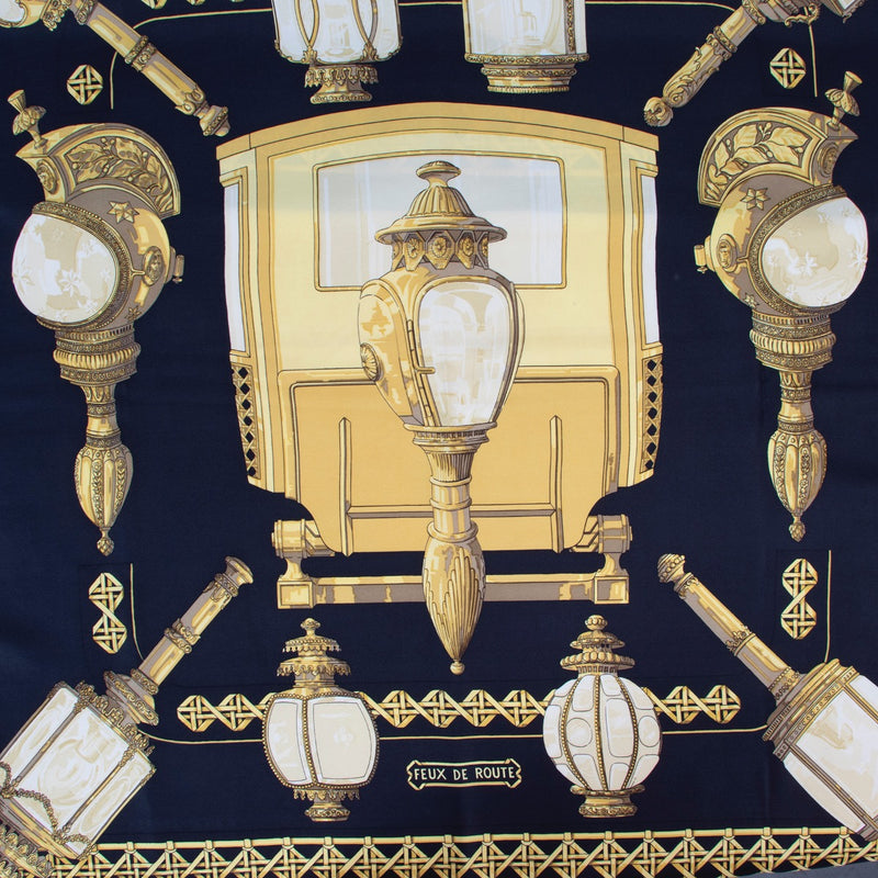 Buy an authentic second hand Hermès Feux De Route Black Silk Scarf in good condition at Labellov