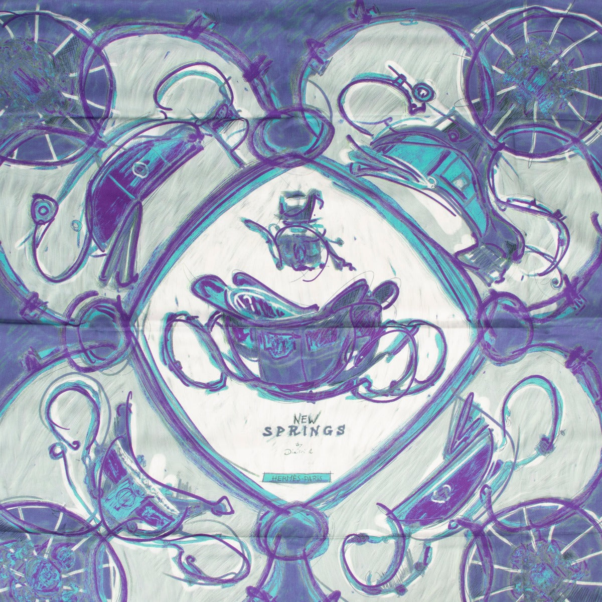 Shop safe online at Labellov in Antwerp this 100% authentic second hand Hermès Purple Silk New Springs Scarf
