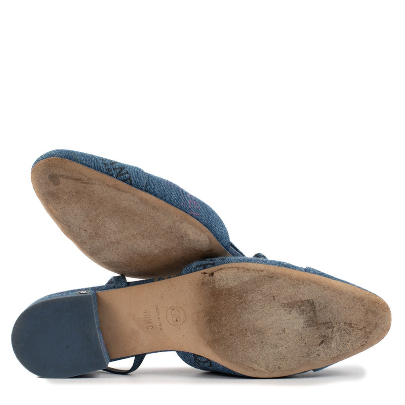 Shop 100% authentic secondhand Chanel Denim Logo Slingback Flats - Size 40 1/2 C on Labellov.com