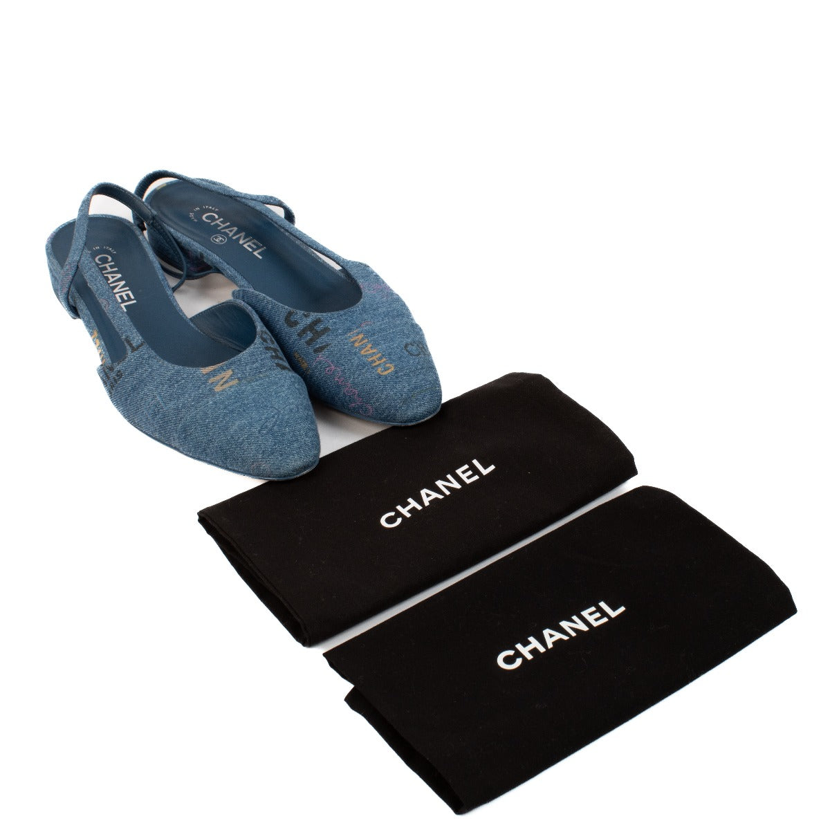 Shop 100% authentic secondhand Chanel Denim Logo Slingback Flats - Size 40 1/2 C on Labellov.com