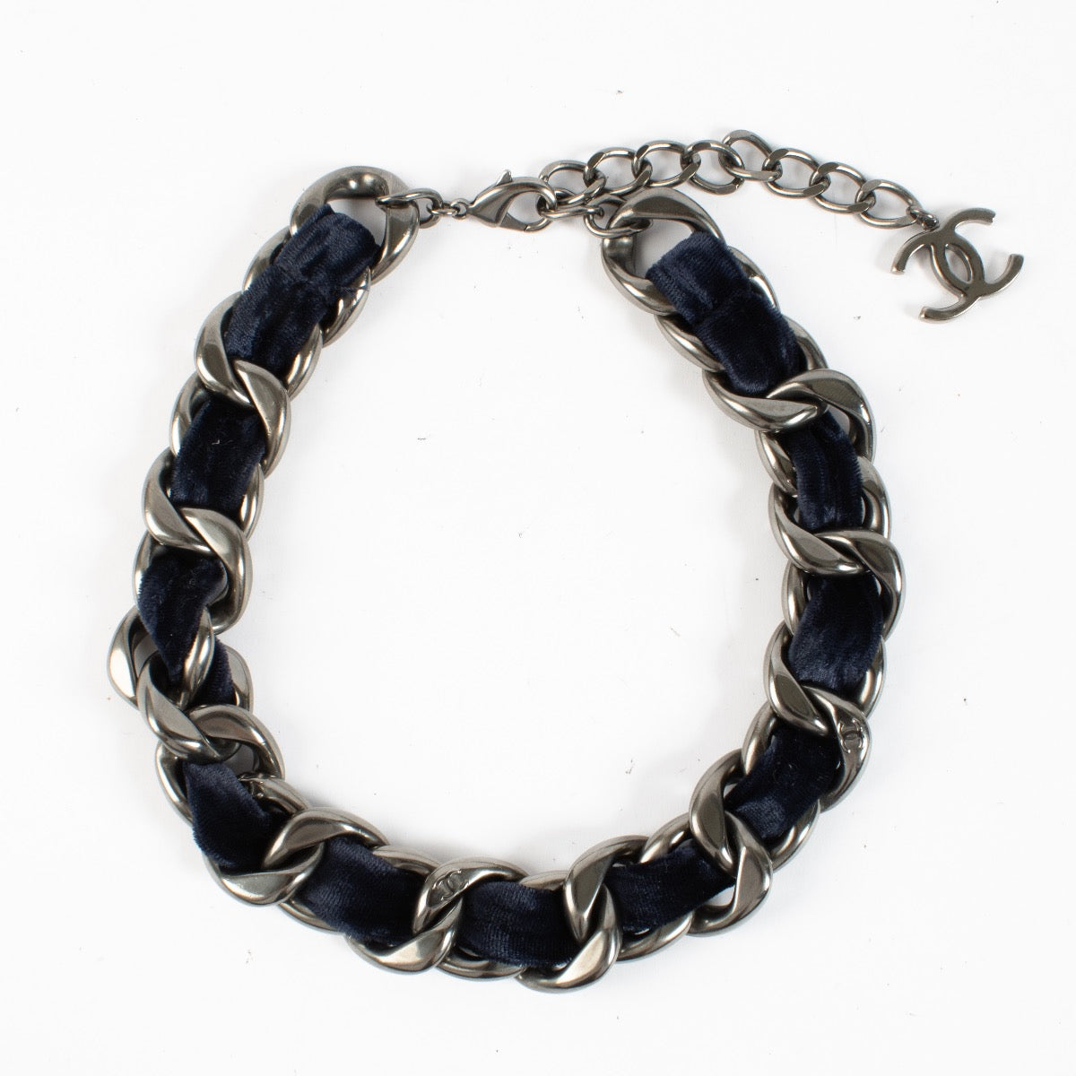 Authentic second hand Chanel 13B Blue Velvet Woven Chain Necklace on Labellov.com