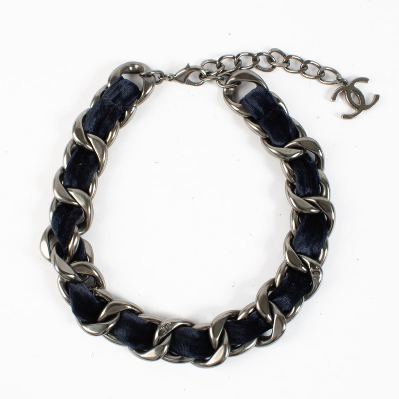 Authentic second hand Chanel 13B Blue Velvet Woven Chain Necklace on Labellov.com
