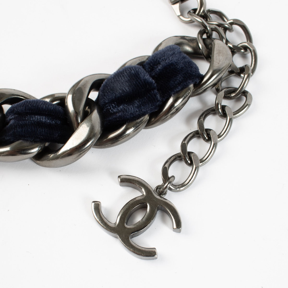 Authentic second hand Chanel 13B Blue Velvet Woven Chain Necklace on Labellov.com