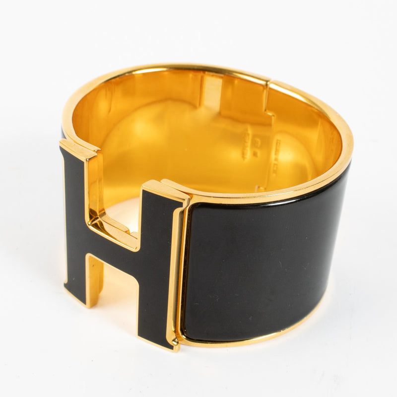 Hermès Zwarte Extra Brede Clic Clac H Armband