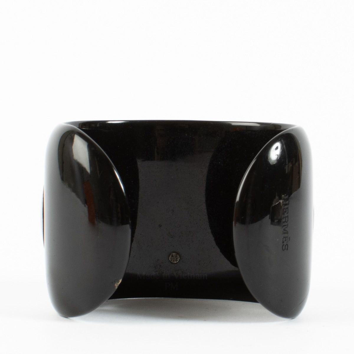 Bracelet manchette Hermès Bois Laqué Noir Argent Sterling Corne - Taille PM