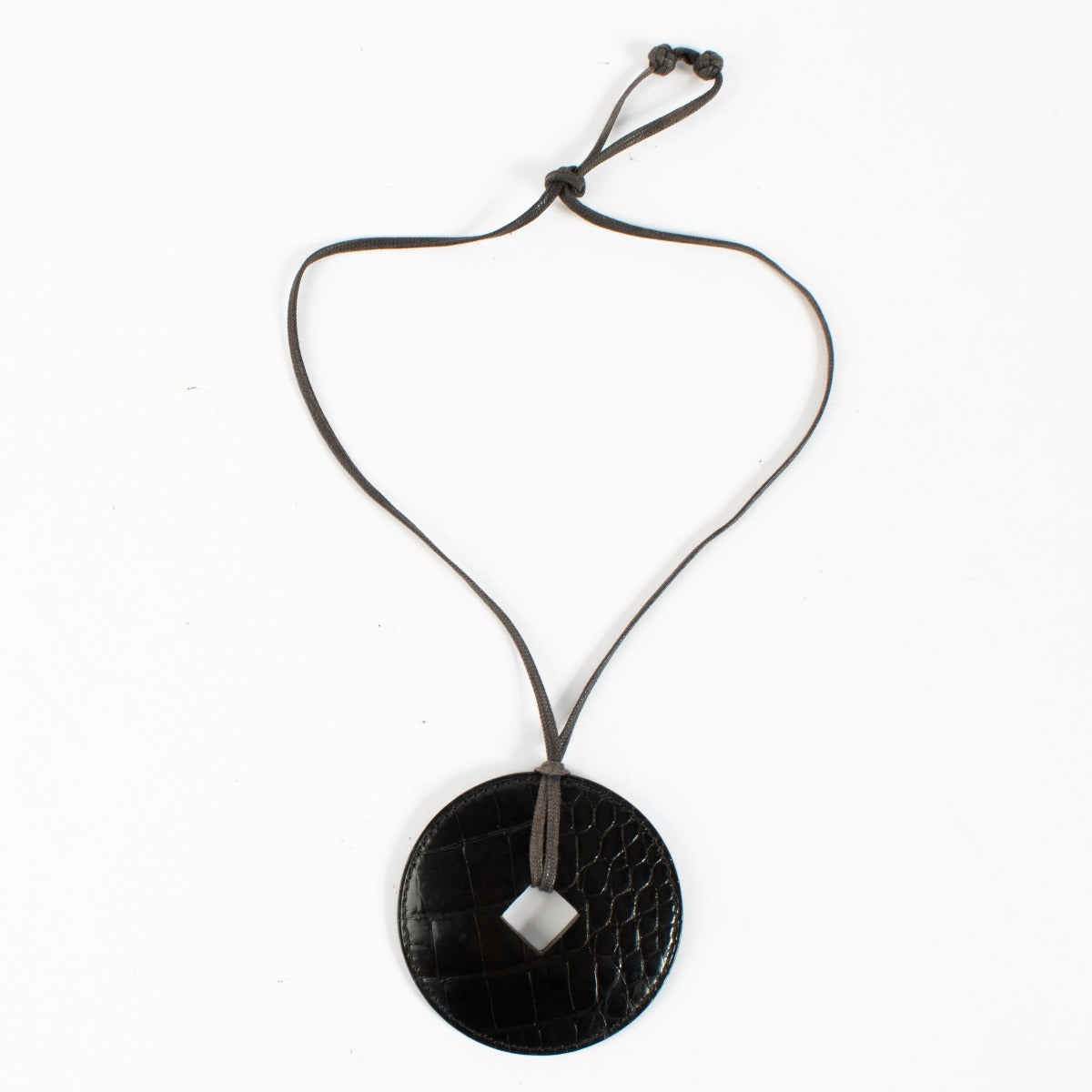 Hermès Black Shiny Alligator Tsuba Pendant Necklace