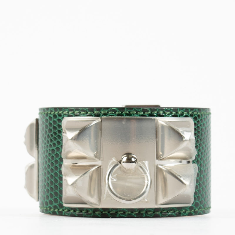 Hermès Vert Moyen Lizard Collier de Chien Bracelet