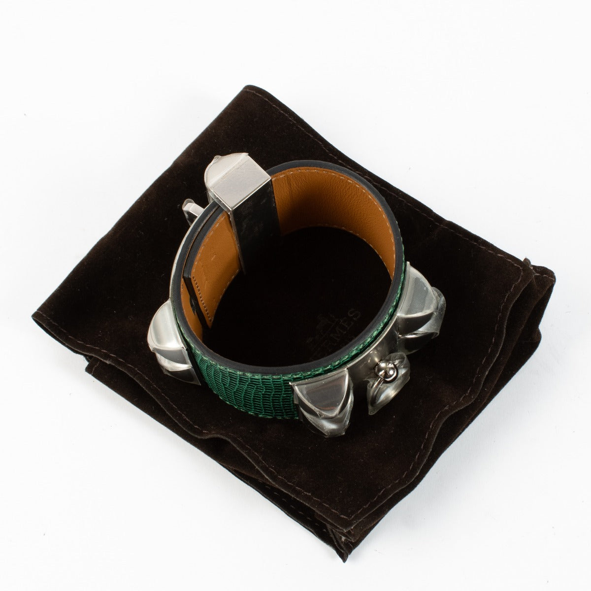Hermès Vert Moyen Hagedis Collier de Chien Armband - Maat T2